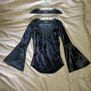 Almost Famous Black Velvet Bell Sleeve Top
